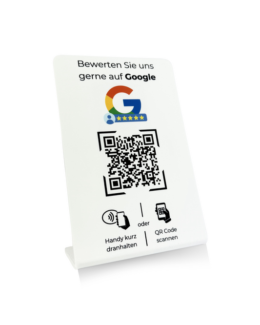 Google Bewertung Aufsteller mit QR-Code und NFC