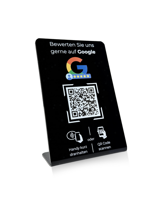Google Bewertung Aufsteller mit QR-Code und NFC