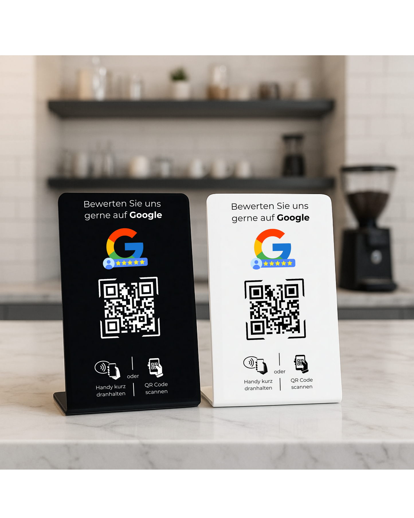 Google Bewertung Aufsteller mit QR-Code und NFC