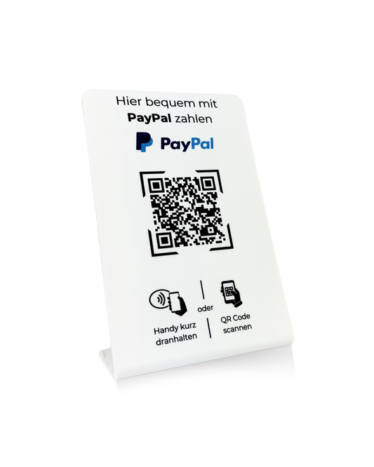 PayPal-Zahlungen Aufsteller mit QR-Code und NFC