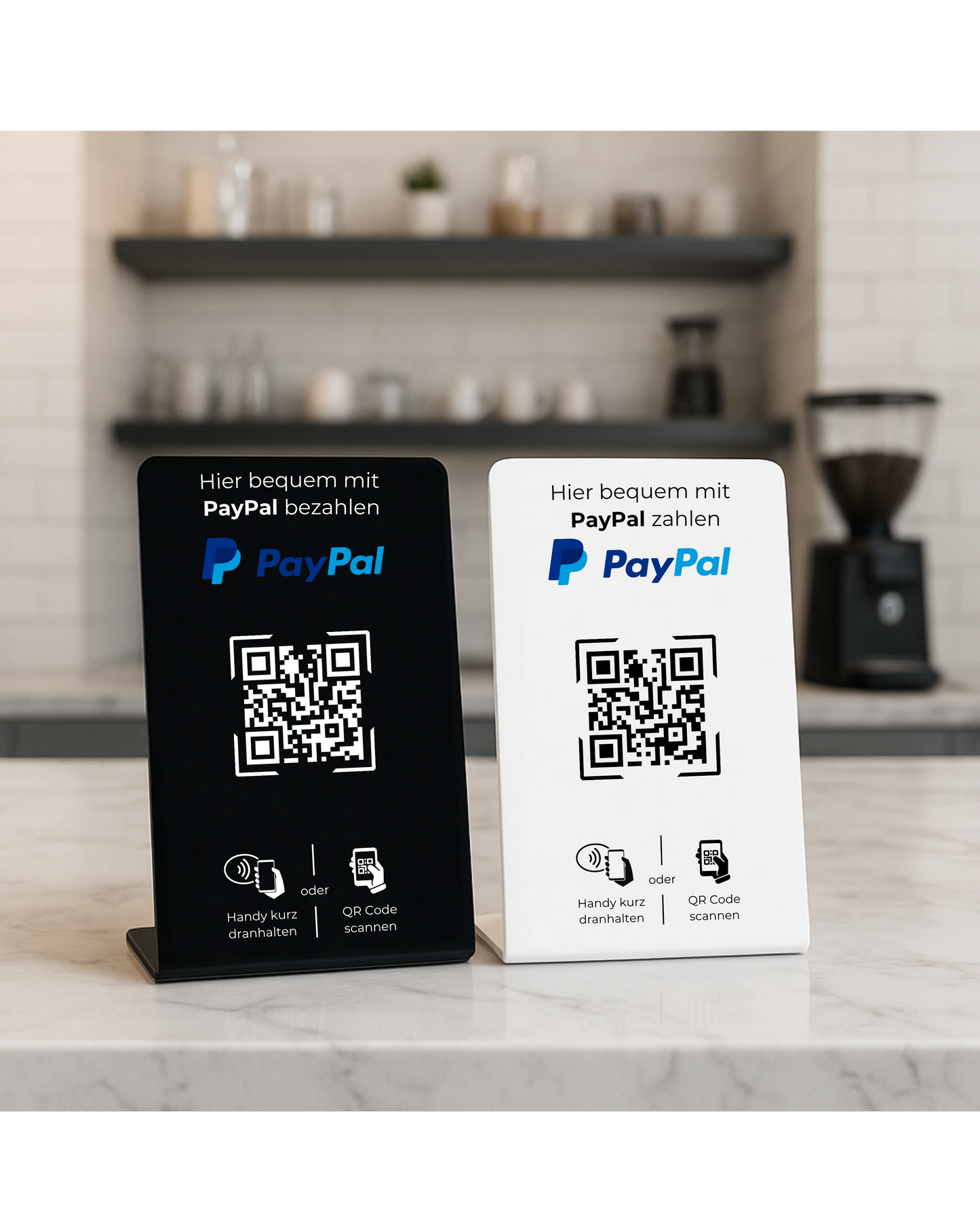PayPal-Zahlungen Aufsteller mit QR-Code und NFC