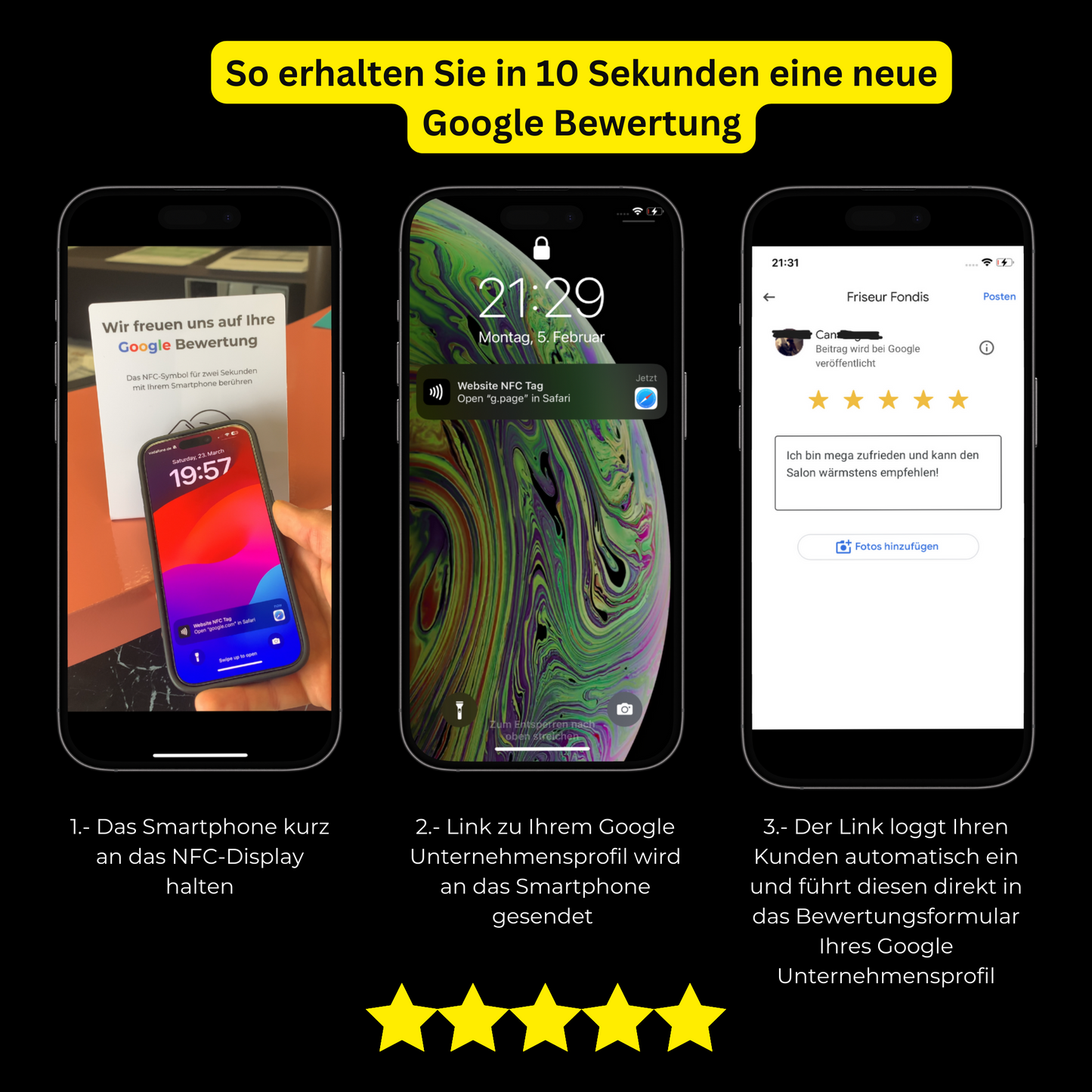 "Wir freuen uns auf Ihre Google Bewertung" NFC Aufsteller